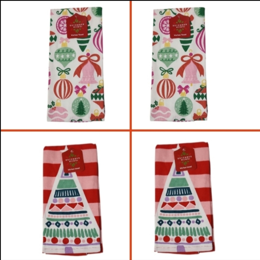 Lot Of 4 December Home Christmas Holiday Kitchen Towels